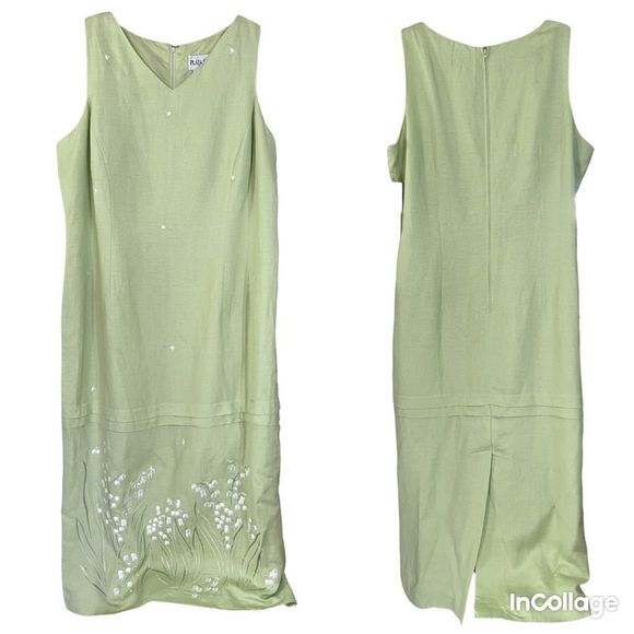 Vintage Dresses & Skirts - Vintage Dillard's Light Green White Floral Embroidered Linen Maxi Dress Sz16 NWT